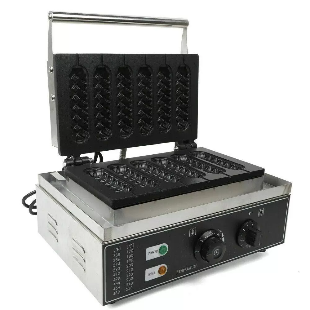1500W Kommerzielle 6 Stück NonStick Waffeleisen Hot Dog Maschine Stick Baker