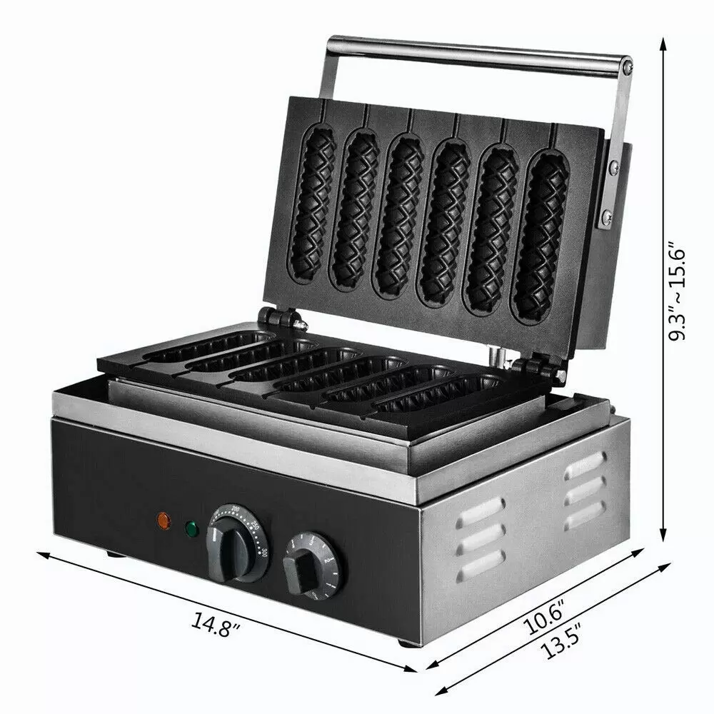 1500W Kommerzielle 6 Stück NonStick Waffeleisen Hot Dog Maschine Stick Baker