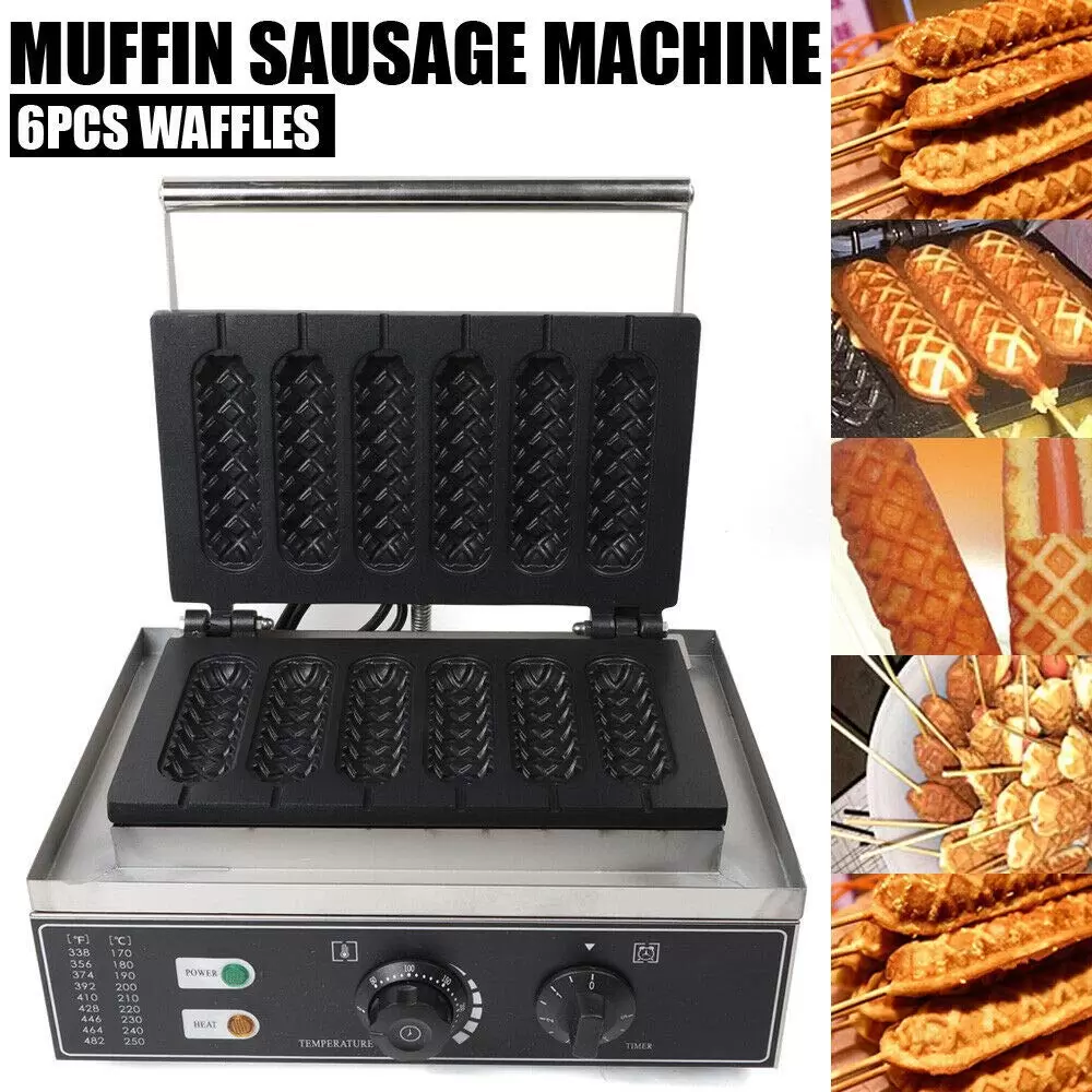 1500W Kommerzielle 6 Stück NonStick Waffeleisen Hot Dog Maschine Stick Baker