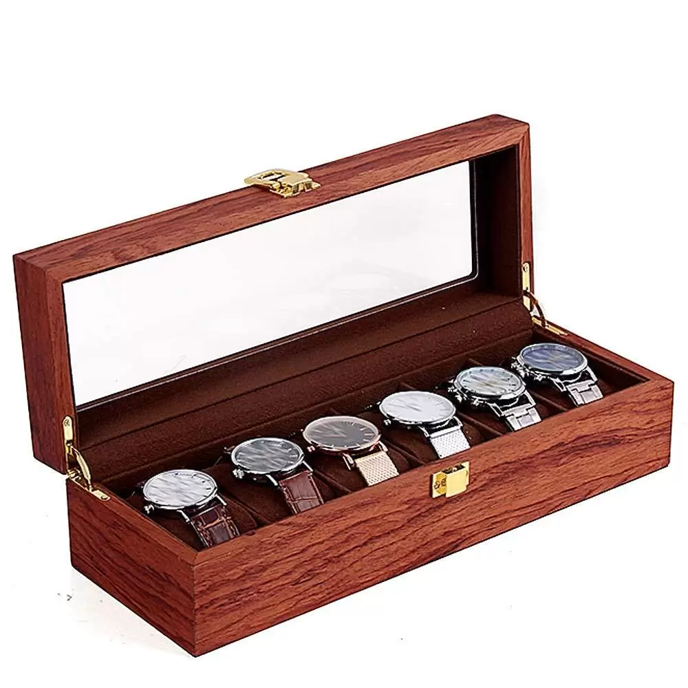 6/10/12 Uhrenbox aus Holz und Samtstoff Vintage Uhrenschatulle Display Organizer Uhrenschachtel