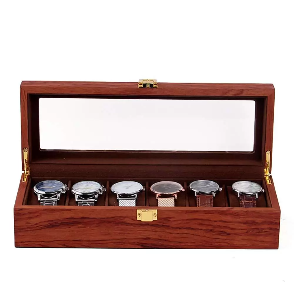 6/10/12 Uhrenbox aus Holz und Samtstoff Vintage Uhrenschatulle Display Organizer Uhrenschachtel