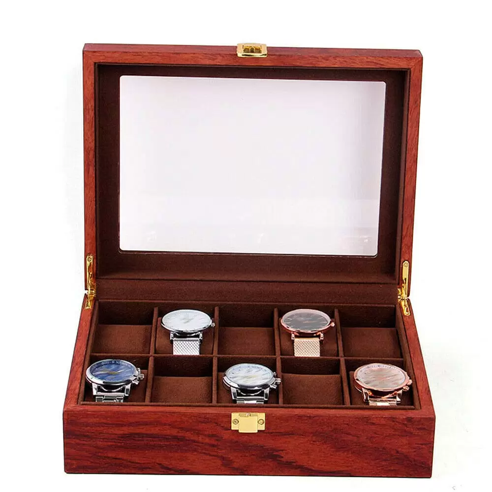 6/10/12 Uhrenbox aus Holz und Samtstoff Vintage Uhrenschatulle Display Organizer Uhrenschachtel