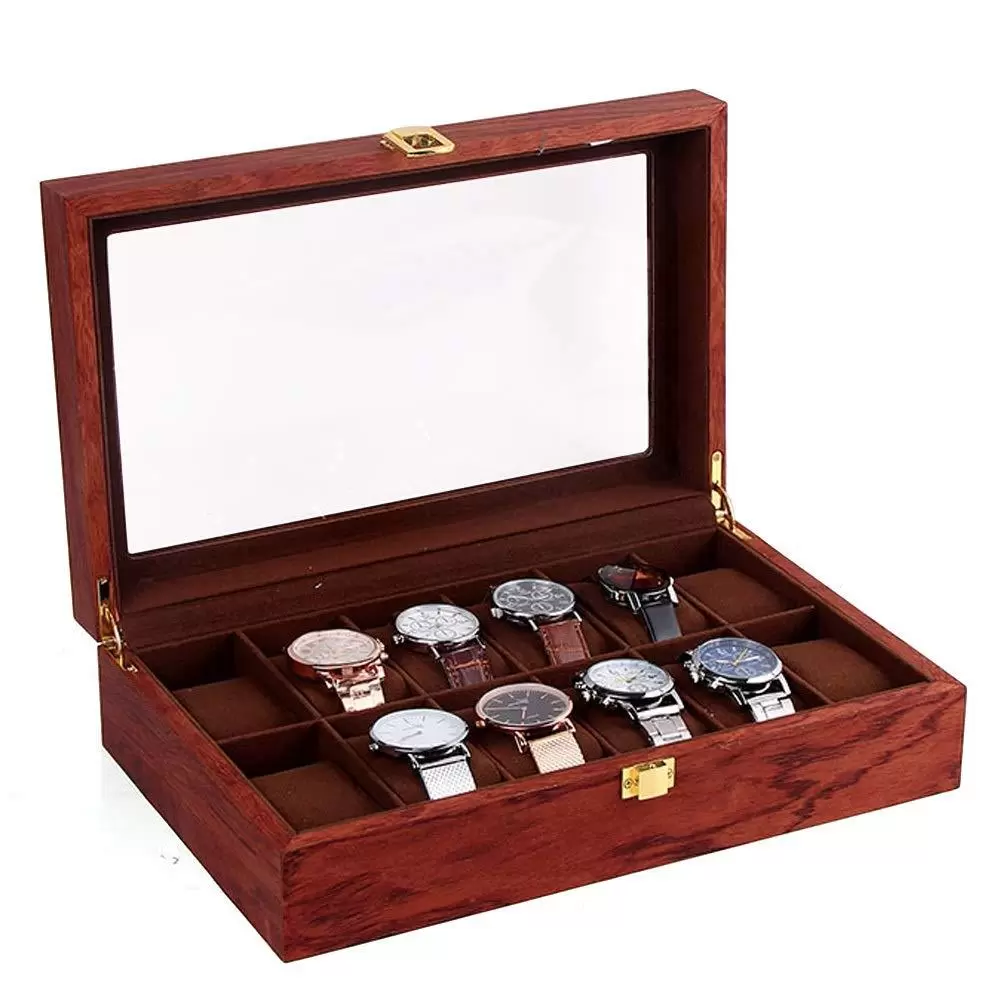 6/10/12 Uhrenbox aus Holz und Samtstoff Vintage Uhrenschatulle Display Organizer Uhrenschachtel