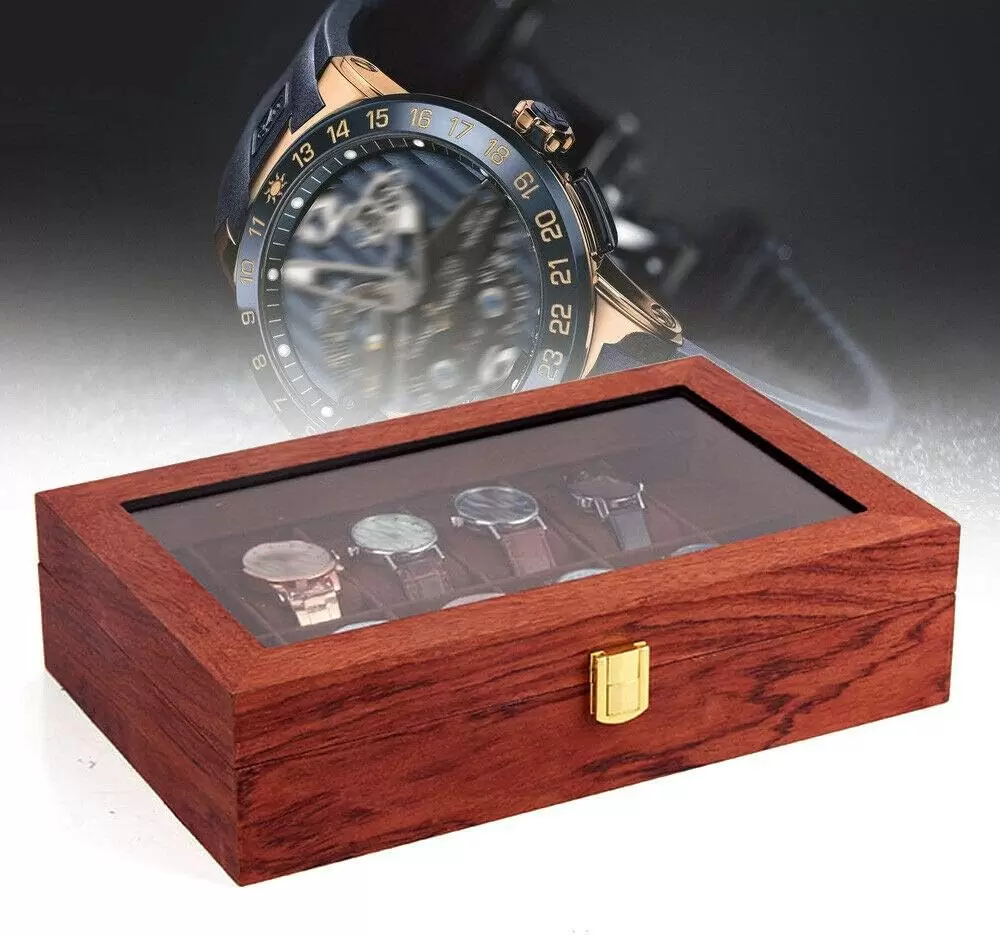 6/10/12 Uhrenbox aus Holz und Samtstoff Vintage Uhrenschatulle Display Organizer Uhrenschachtel