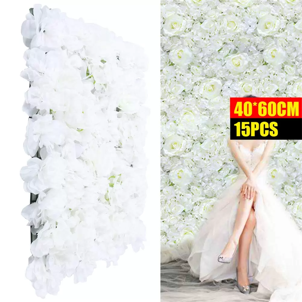 15 Stück Künstliche Blumenwand Rosenwand Weiß Kunstblumen Panel DIY Hochzeit Blumendekor Hintergrund