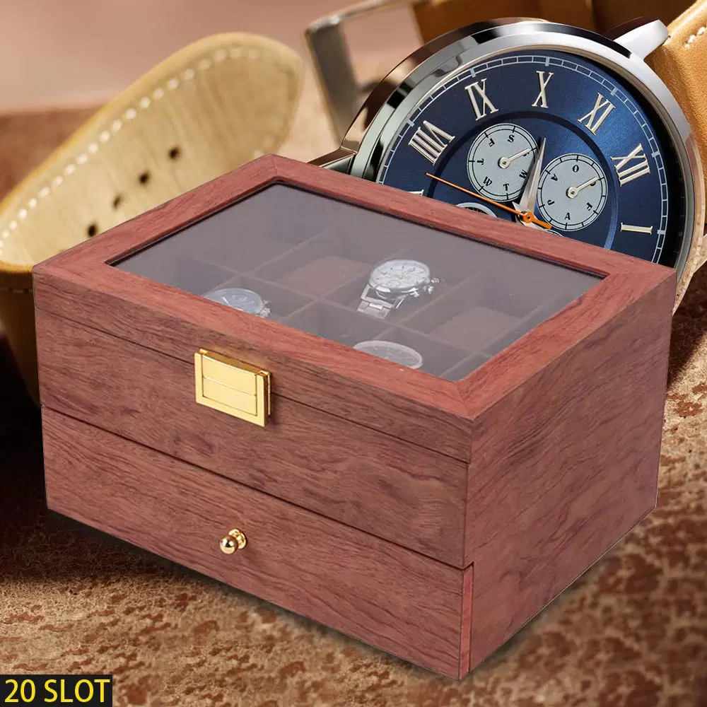 Elegant Uhrenbox Uhren Organizer aus Holz Doppelschicht Uhrenkoffer für 20 Uhrenr Elegant Uhrenbox Uhren Organizer aus Holz Doppelschicht Uhrenkoffer für 20 Uhrenr
