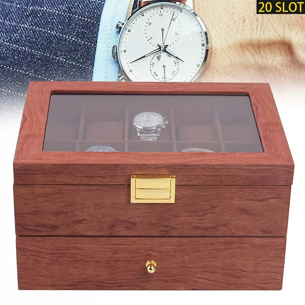 Elegant Uhrenbox Uhren Organizer aus Holz Doppelschicht Uhrenkoffer für 20 Uhrenr Elegant Uhrenbox Uhren Organizer aus Holz Doppelschicht Uhrenkoffer für 20 Uhrenr