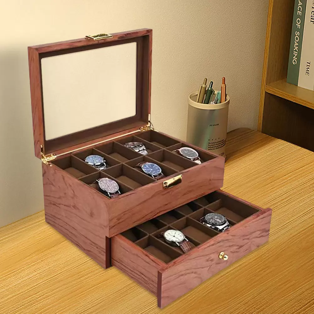 Elegant Uhrenbox Uhren Organizer aus Holz Doppelschicht Uhrenkoffer für 20 Uhrenr Elegant Uhrenbox Uhren Organizer aus Holz Doppelschicht Uhrenkoffer für 20 Uhrenr