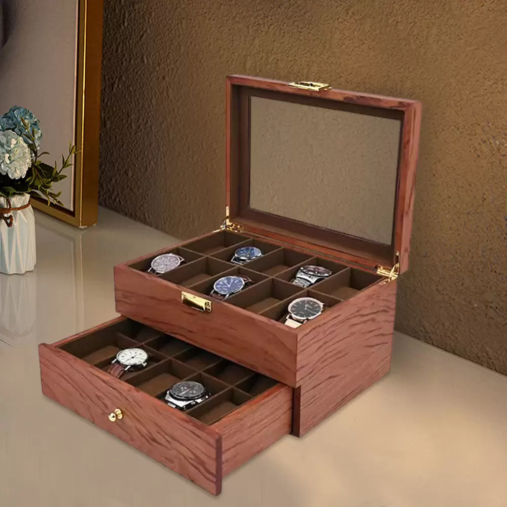 Elegant Uhrenbox Uhren Organizer aus Holz Doppelschicht Uhrenkoffer für 20 Uhrenr Elegant Uhrenbox Uhren Organizer aus Holz Doppelschicht Uhrenkoffer für 20 Uhrenr