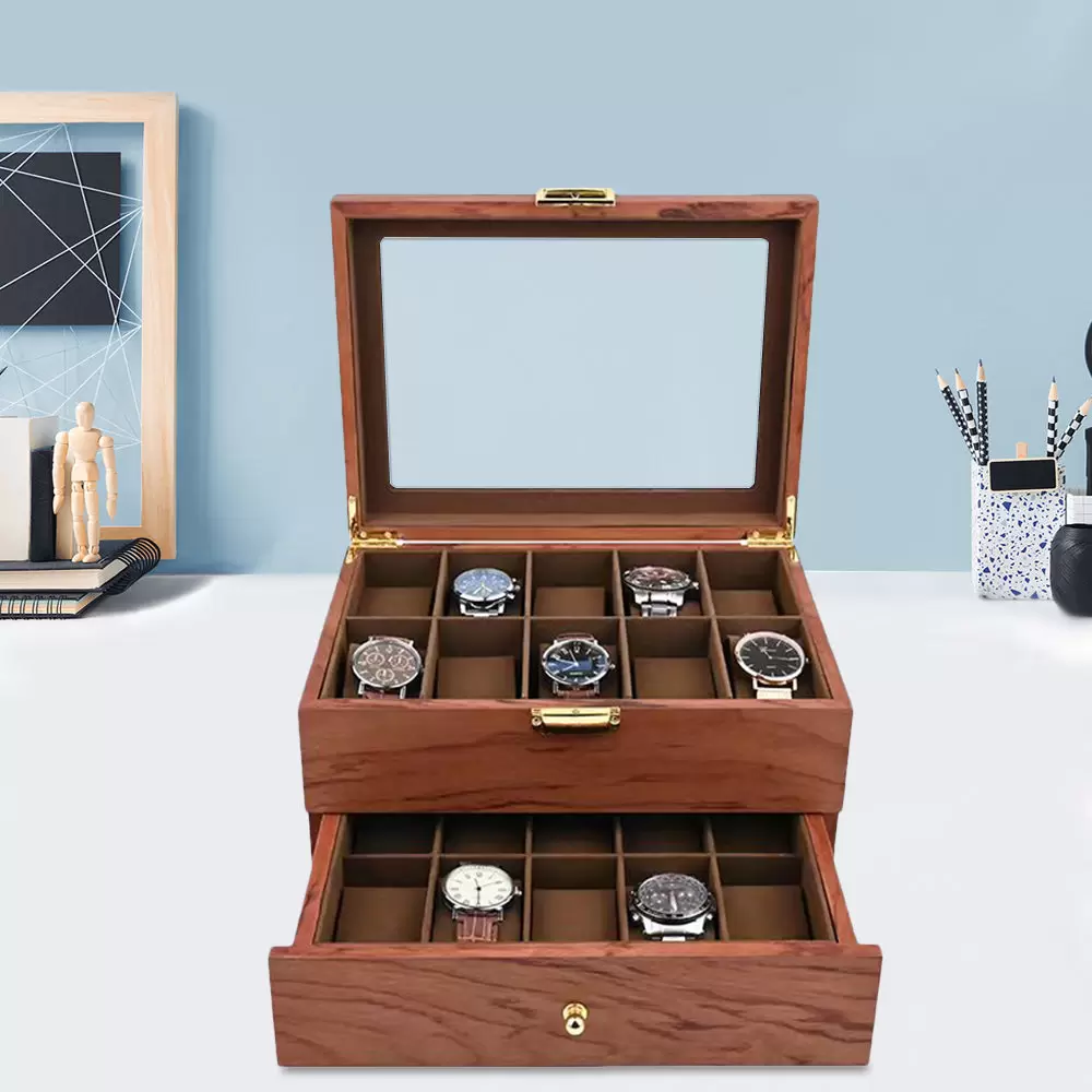 Elegant Uhrenbox Uhren Organizer aus Holz Doppelschicht Uhrenkoffer für 20 Uhrenr Elegant Uhrenbox Uhren Organizer aus Holz Doppelschicht Uhrenkoffer für 20 Uhrenr