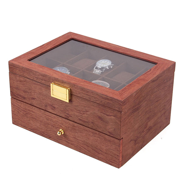 Elegant Uhrenbox Uhren Organizer aus Holz Doppelschicht Uhrenkoffer für 20 Uhrenr
