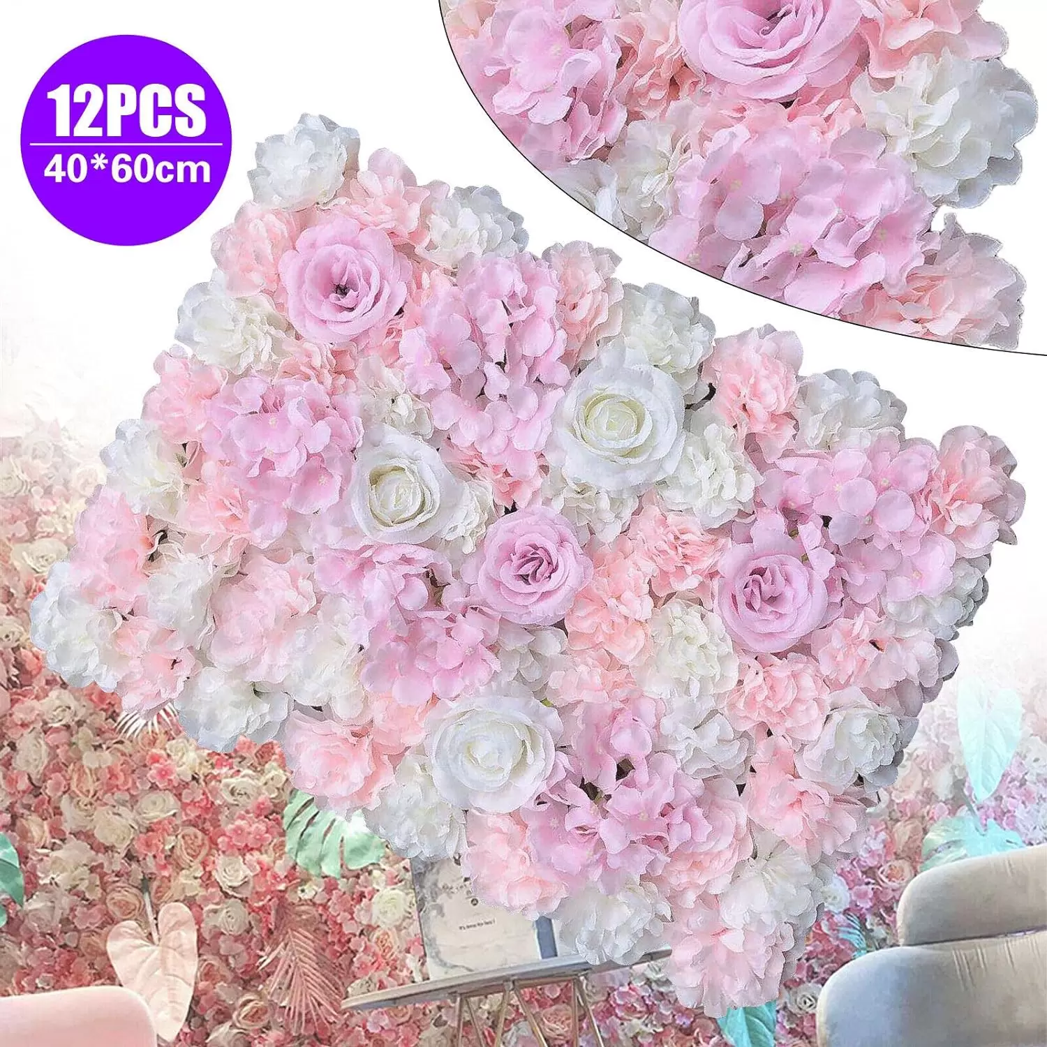 12x Künstliche Blumenwand Seidenblume Rosen-Hortensien Rosen-Hortensien Kunstblumen 60 x 40 cm 12x Künstliche Blumenwand Seidenblume Rosen-Hortensien Rosen-Hortensien Kunstblumen 60 x 40 cm