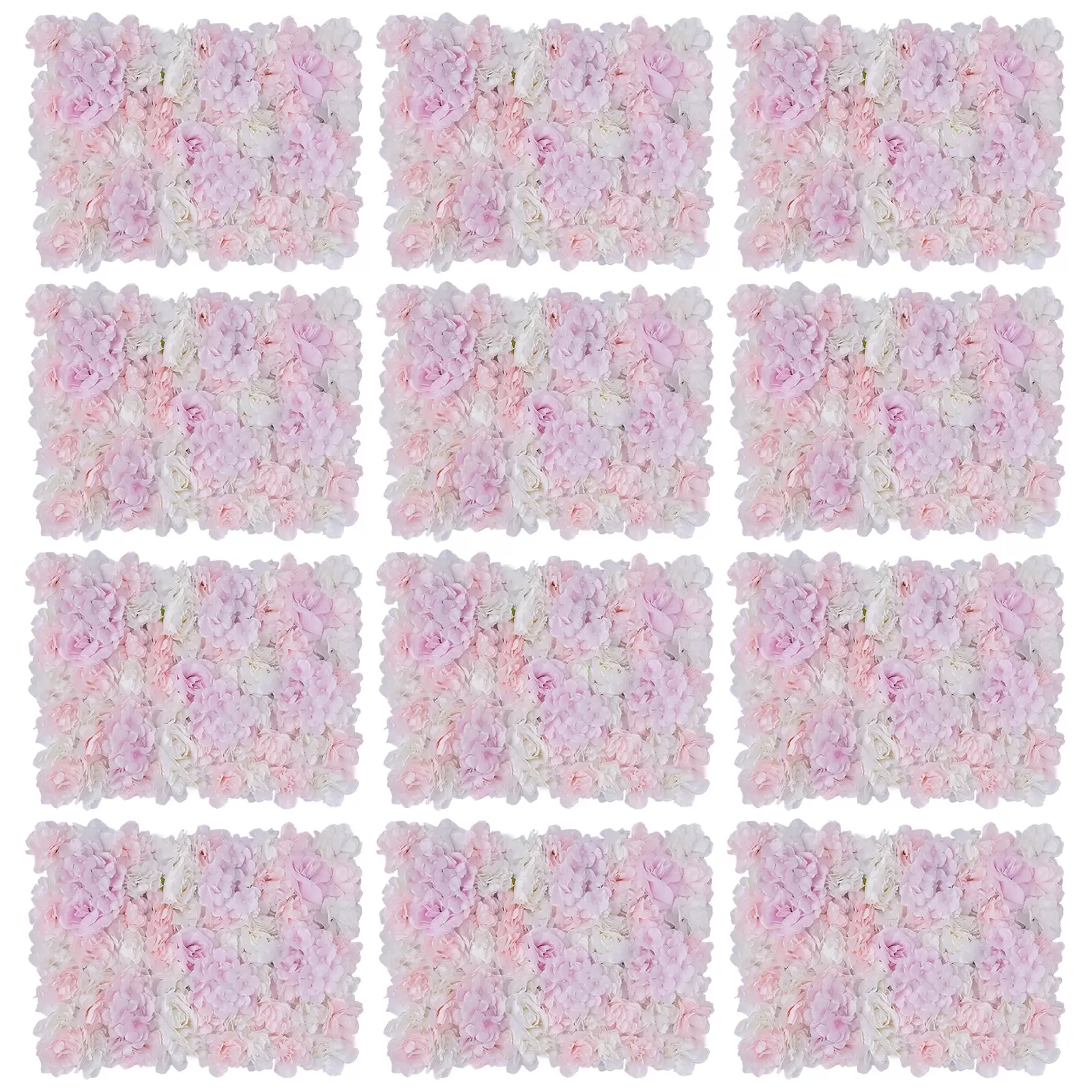 12x Künstliche Blumenwand Seidenblume Rosen-Hortensien Rosen-Hortensien Kunstblumen 60 x 40 cm