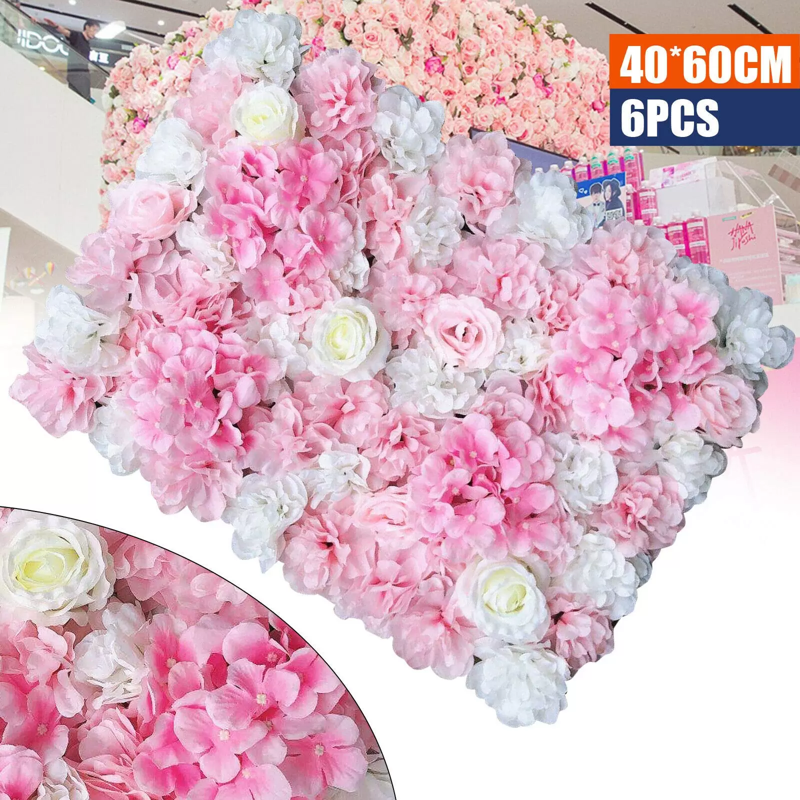 6X 40 * 60cm Künstliche Blumenwand Rosenwand DIY Hochzeit Straße Hintergrund (Weiße Dahlie) 6X 40 * 60cm Künstliche Blumenwand Rosenwand DIY Hochzeit Straße Hintergrund (Weiße Dahlie)