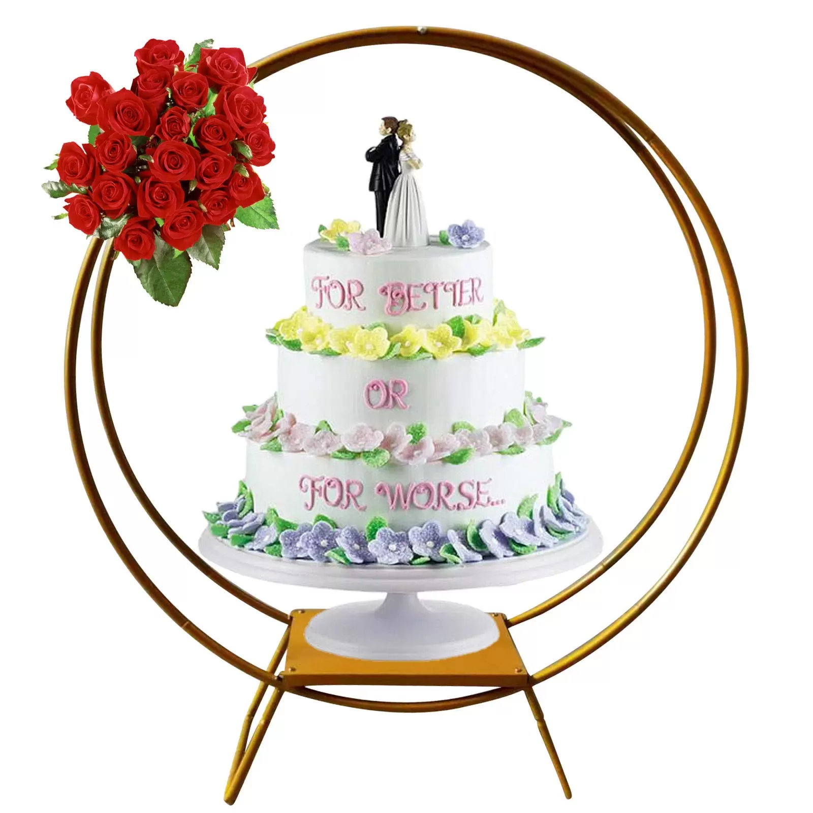 CNCEST Hochzeit Kuchenständer Doppelstangen Bogengestell Tortenständer Hochzeitsbogen Ø 80 cm Dekoration Gold