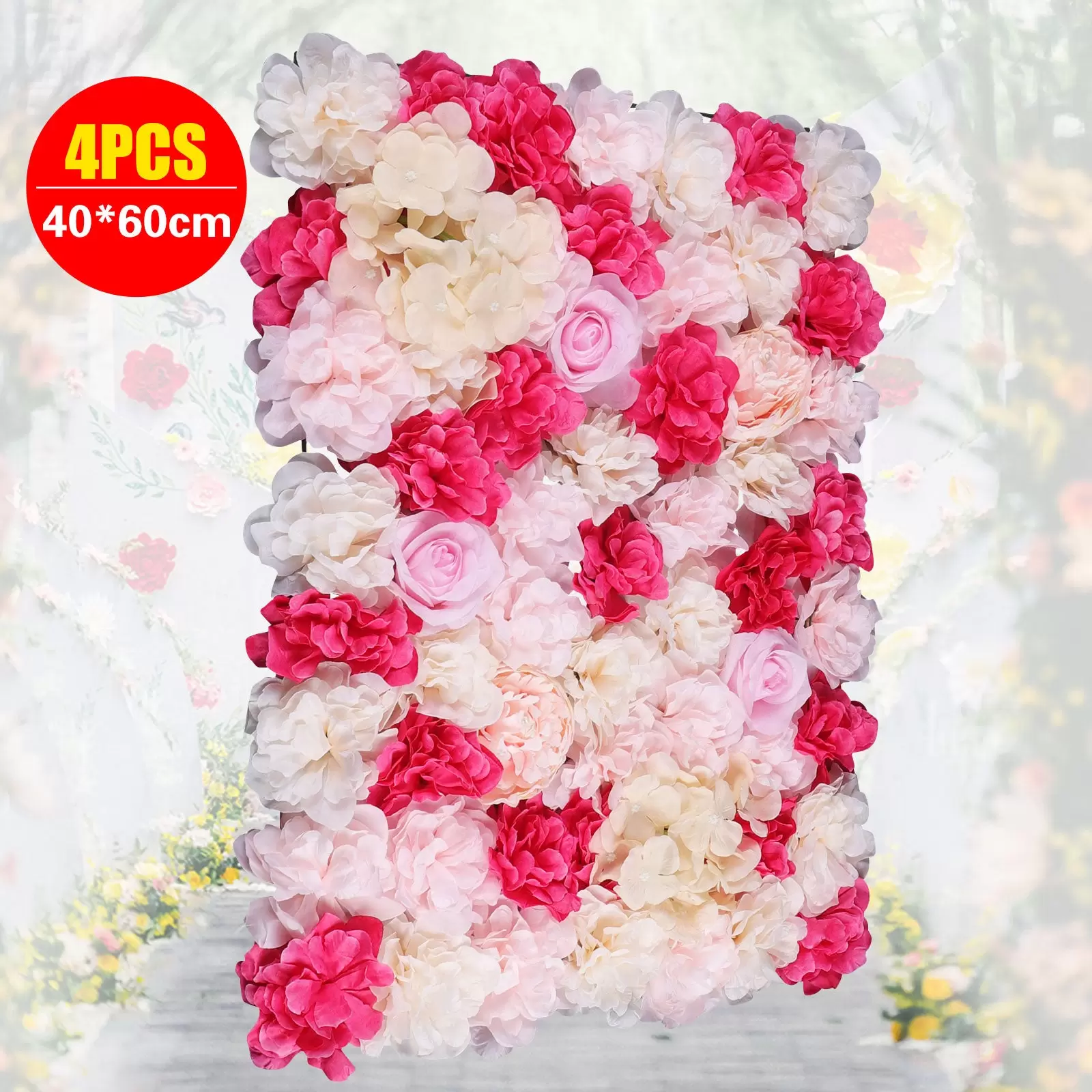 4X Künstliche Blumenwand Seidenblume Kunstblumen Panel für Garten Hochzeit Deko