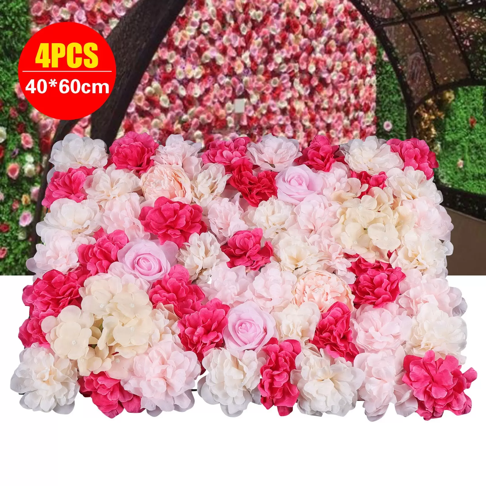 4X Künstliche Blumenwand Seidenblume Kunstblumen Panel für Garten Hochzeit Deko