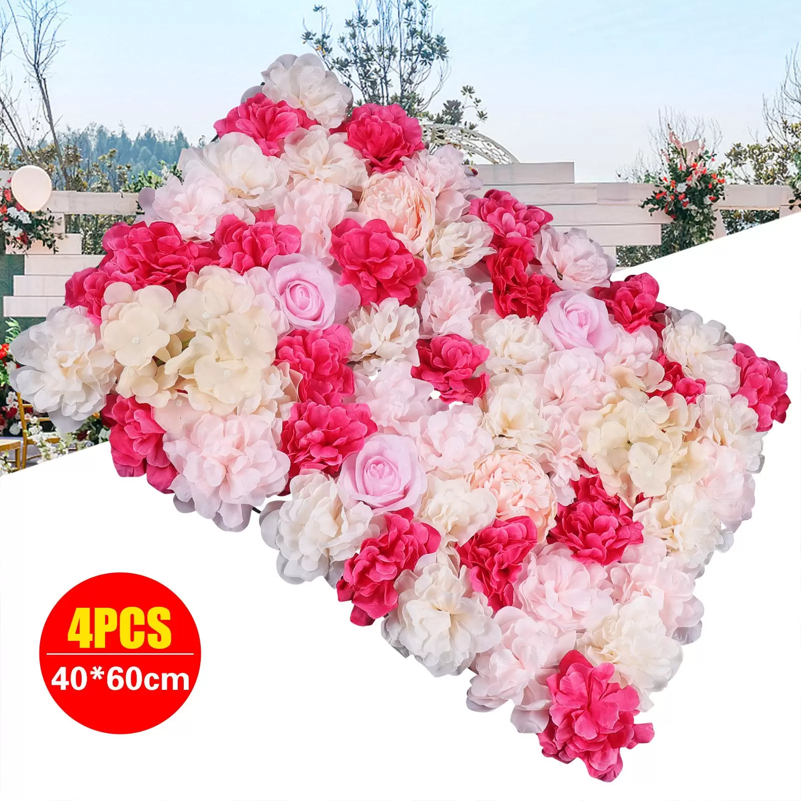 4X Künstliche Blumenwand Seidenblume Kunstblumen Panel für Garten Hochzeit Deko