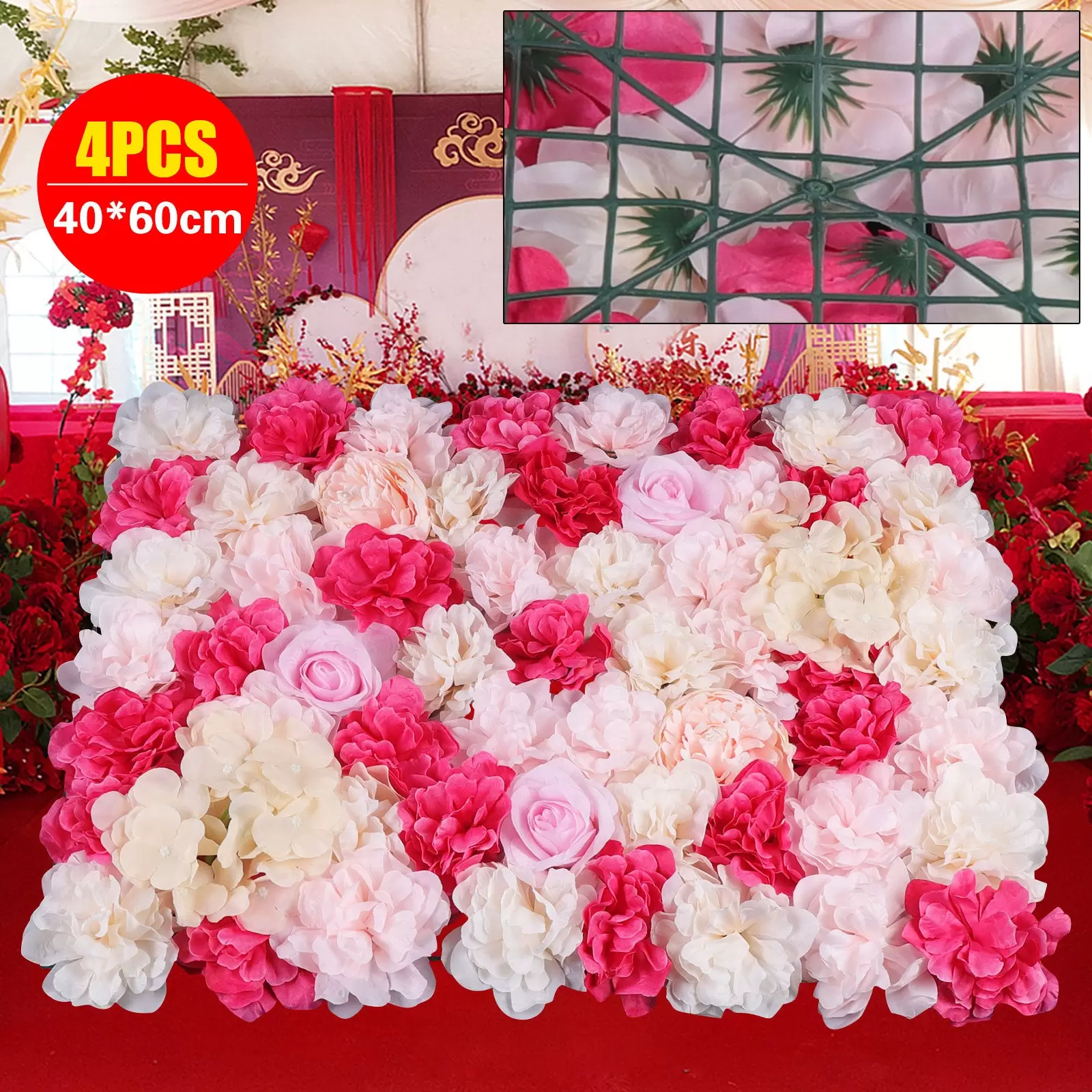 4X Künstliche Blumenwand Seidenblume Kunstblumen Panel für Garten Hochzeit Deko