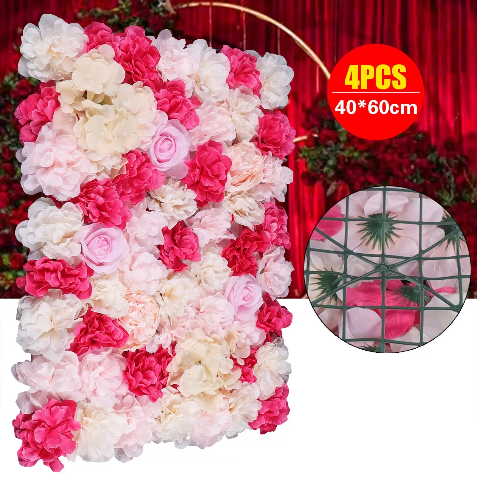 4X Künstliche Blumenwand Seidenblume Kunstblumen Panel für Garten Hochzeit Deko