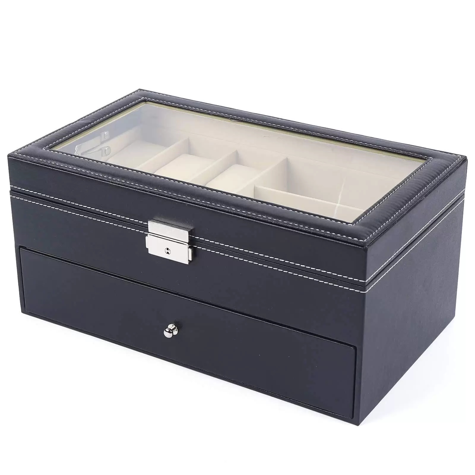 Geschenk Uhrenbox Schwarz Uhrenkoffer Pu Leder Für 6 Uhrenkasten+9 Brillentuis