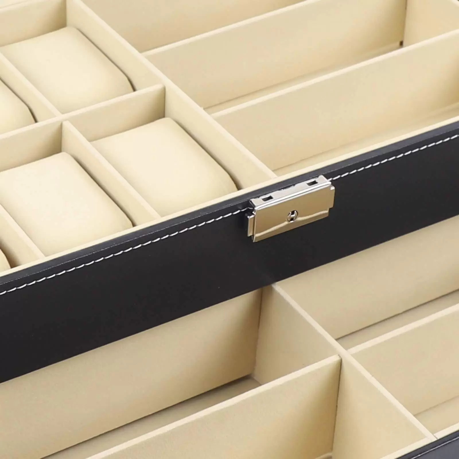 Geschenk Uhrenbox Schwarz Uhrenkoffer Pu Leder Für 6 Uhrenkasten+9 Brillentuis
