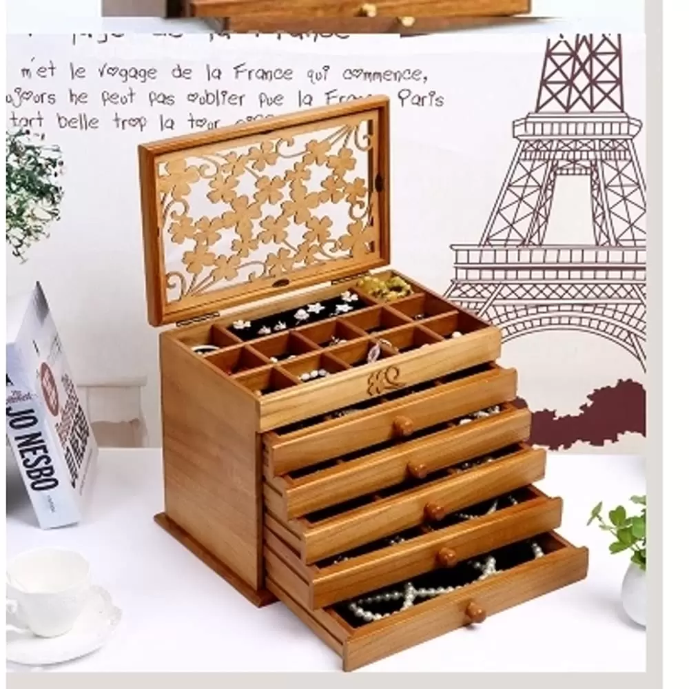 Schmuckkästchen Schmuckschatulle mit 5 Ebenen Größe Schmuckbox aus Holz mit Schubladen