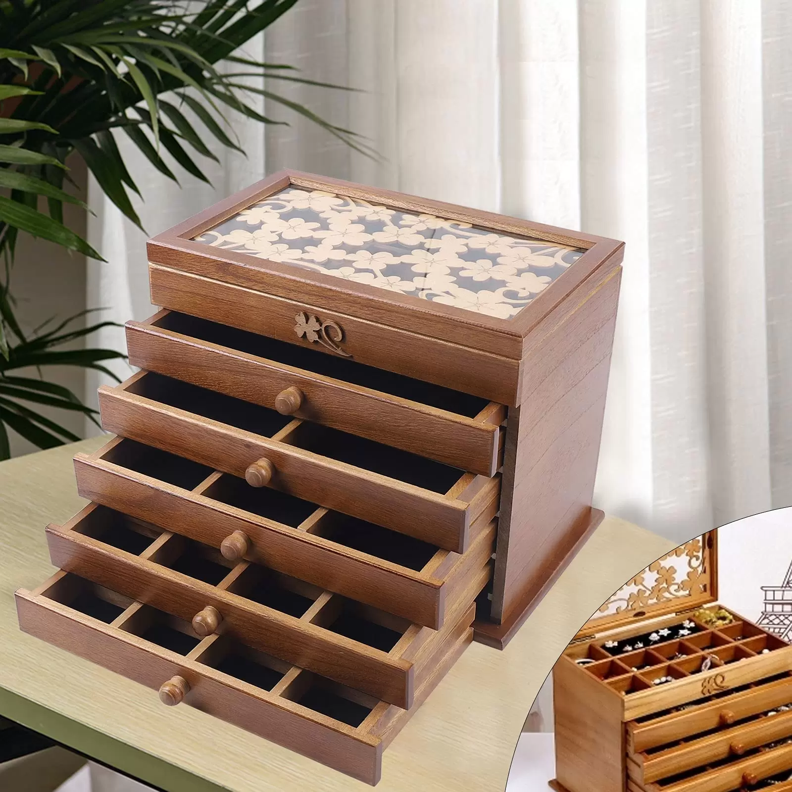 Schmuckkästchen Schmuckschatulle mit 5 Ebenen Größe Schmuckbox aus Holz mit Schubladen Schmuckkästchen Schmuckschatulle mit 5 Ebenen Größe Schmuckbox aus Holz mit Schubladen