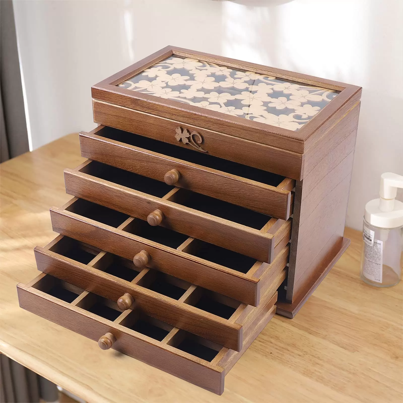 Schmuckkästchen Schmuckschatulle mit 5 Ebenen Größe Schmuckbox aus Holz mit Schubladen Schmuckkästchen Schmuckschatulle mit 5 Ebenen Größe Schmuckbox aus Holz mit Schubladen