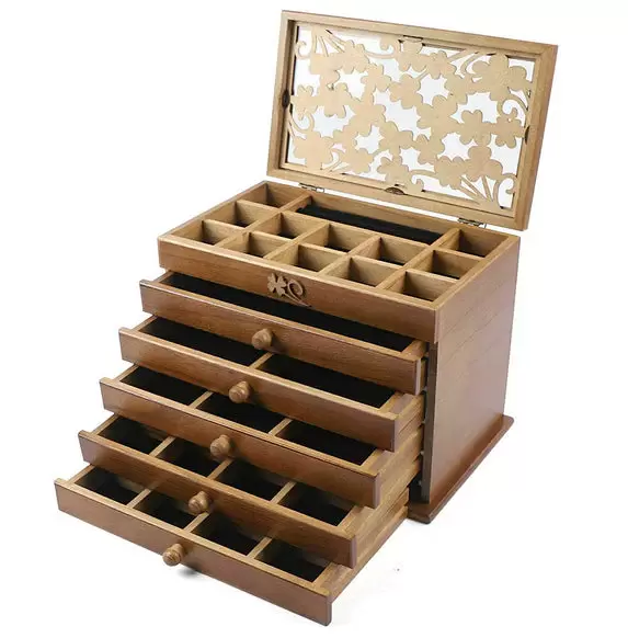 Schmuckkästchen Schmuckschatulle mit 5 Ebenen Größe Schmuckbox aus Holz mit Schubladen