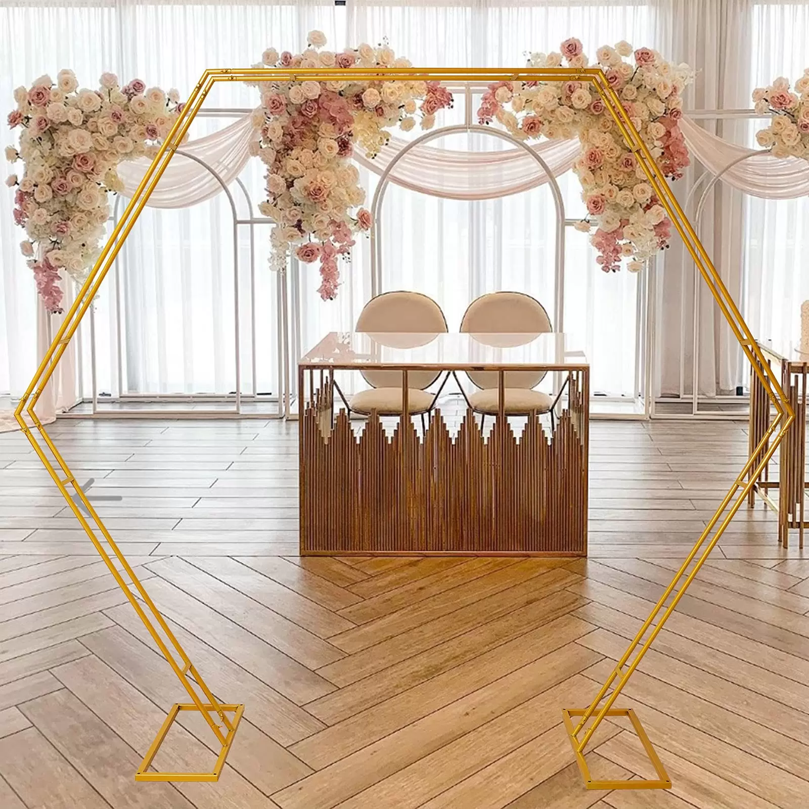 2,2x2,5m Hochzeitsbogen Ballon Bogen Kit Wiederverwendbar Golden Hexagon Dekorationen Blumenständer