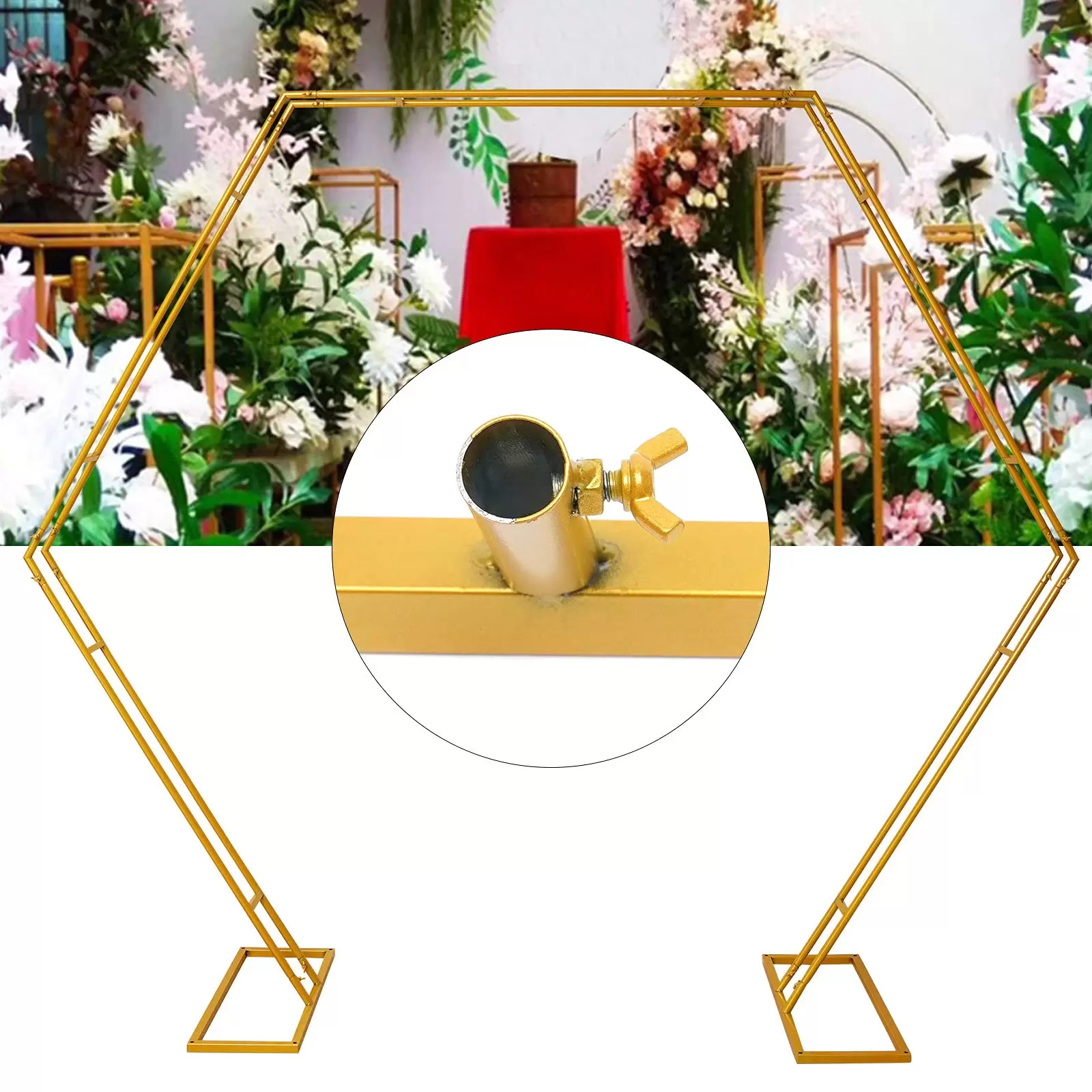 2,2x2,5m Hochzeitsbogen Ballon Bogen Kit Wiederverwendbar Golden Hexagon Dekorationen Blumenständer