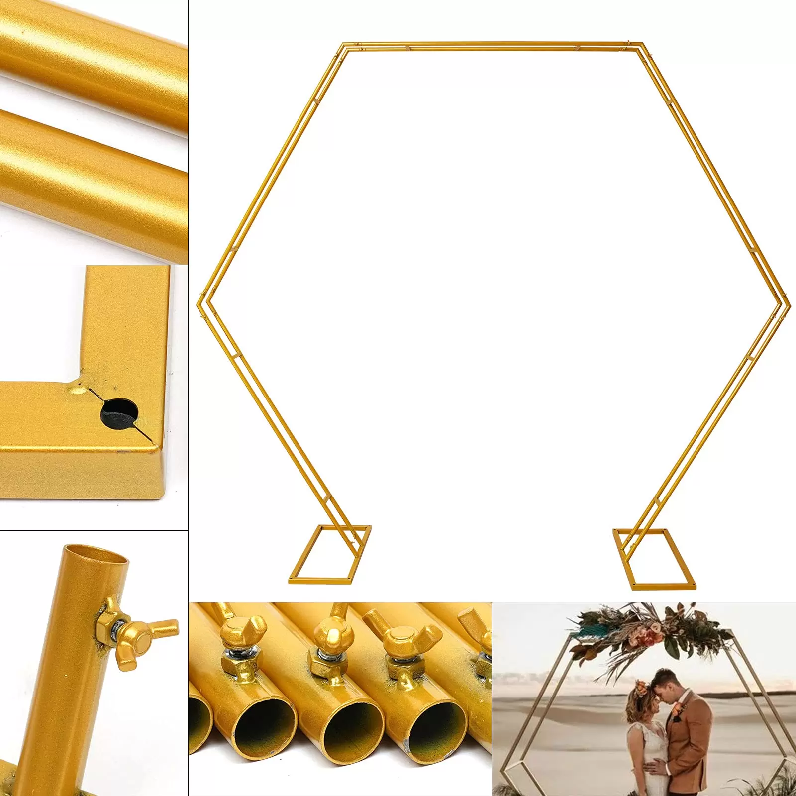 2,2x2,5m Hochzeitsbogen Ballon Bogen Kit Wiederverwendbar Golden Hexagon Dekorationen Blumenständer