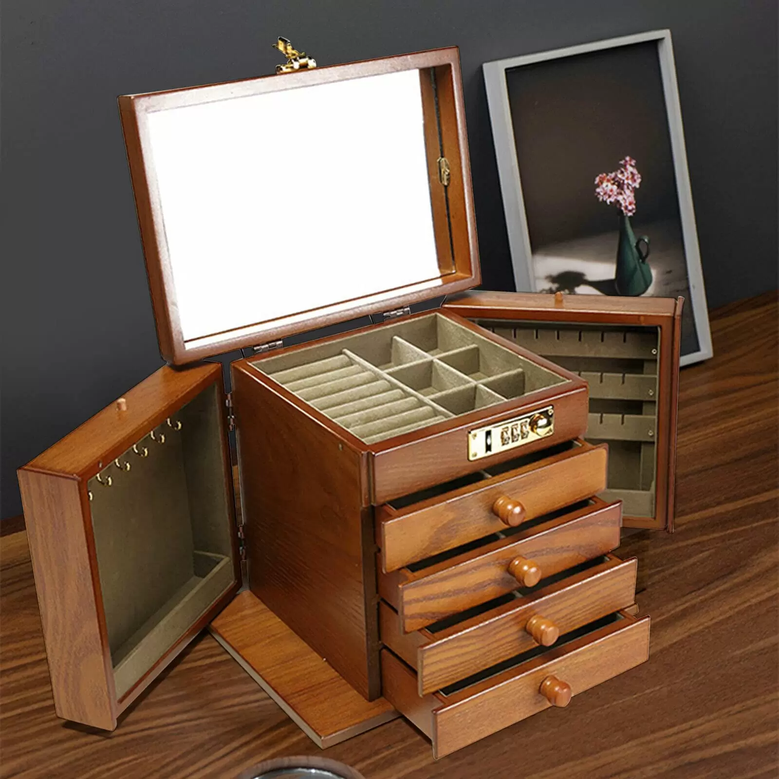 Schmuckkästen Retro Holz 5 Layers Schmuckschatulle Mit Schublade