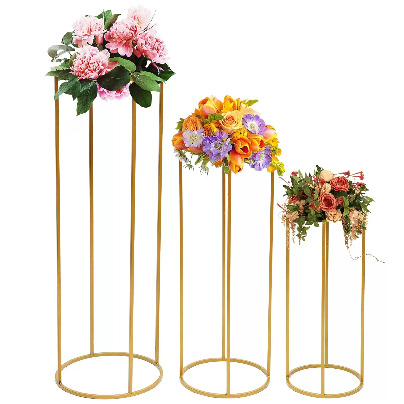 3Pcs Goldvasen für Hochzeit Herzstück Tische, Metall Blumenboden Vase 59/79/100cm Blumenständer