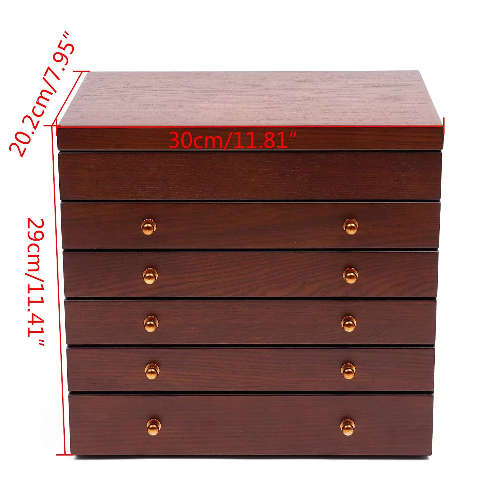 6-schichtige Holzschmuck-Aufbewahrungsbox mit Spiegel für Schmuck, Ringe, Halsketten und Uhren