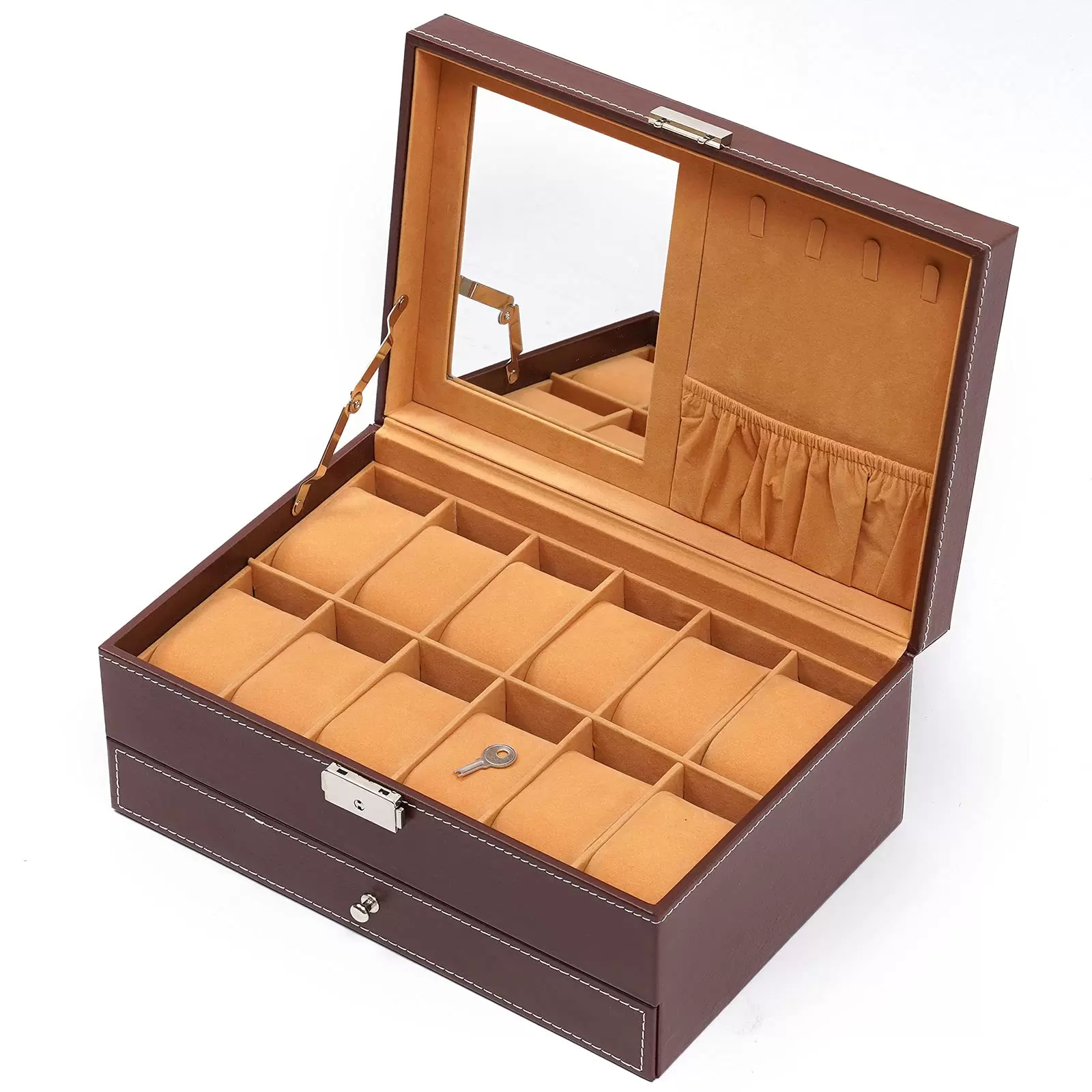Geschenk 2 Ebenen Leder Schmuckkästchen mit Abnehmbares Fach & Sperren