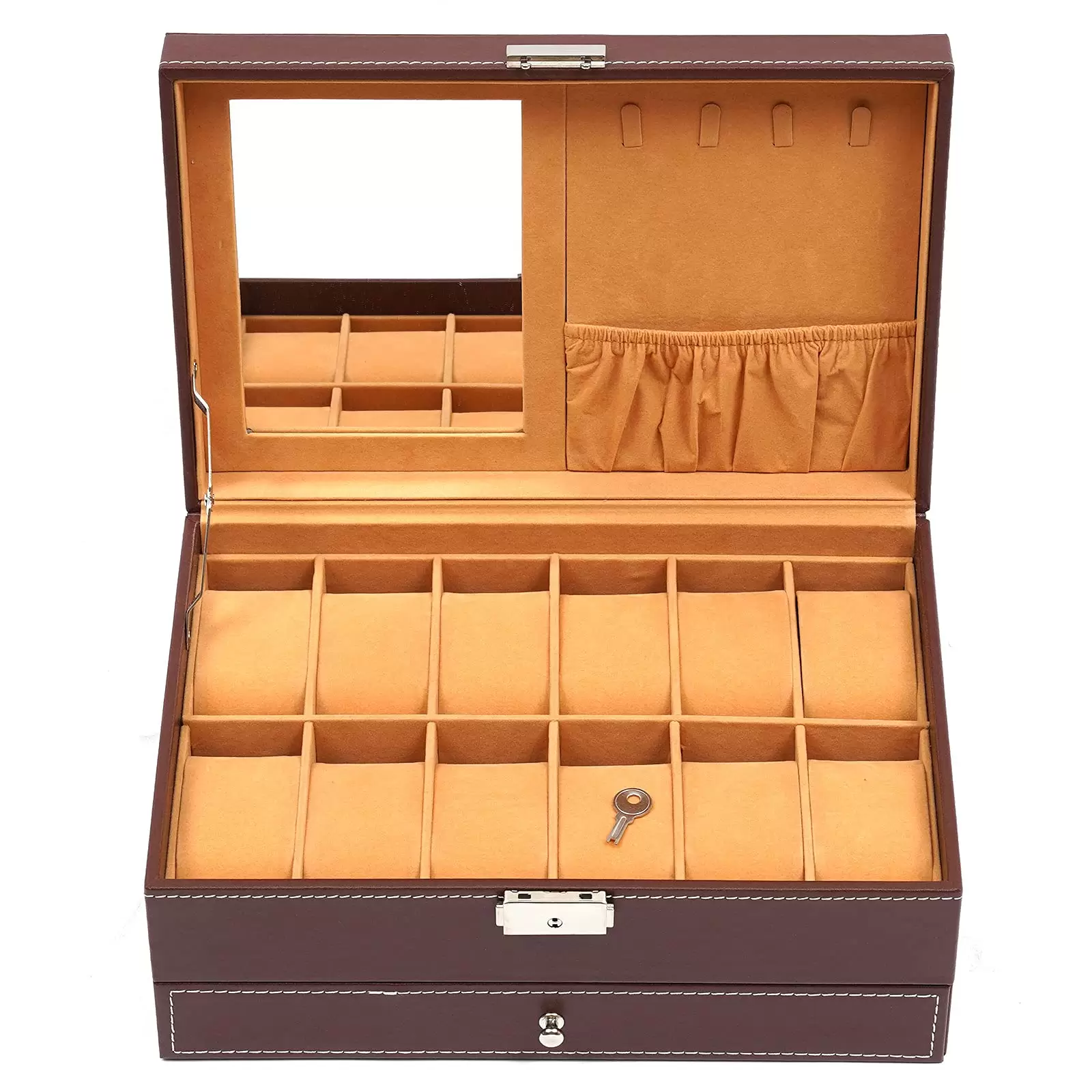 Geschenk 2 Ebenen Leder Schmuckkästchen mit Abnehmbares Fach & Sperren
