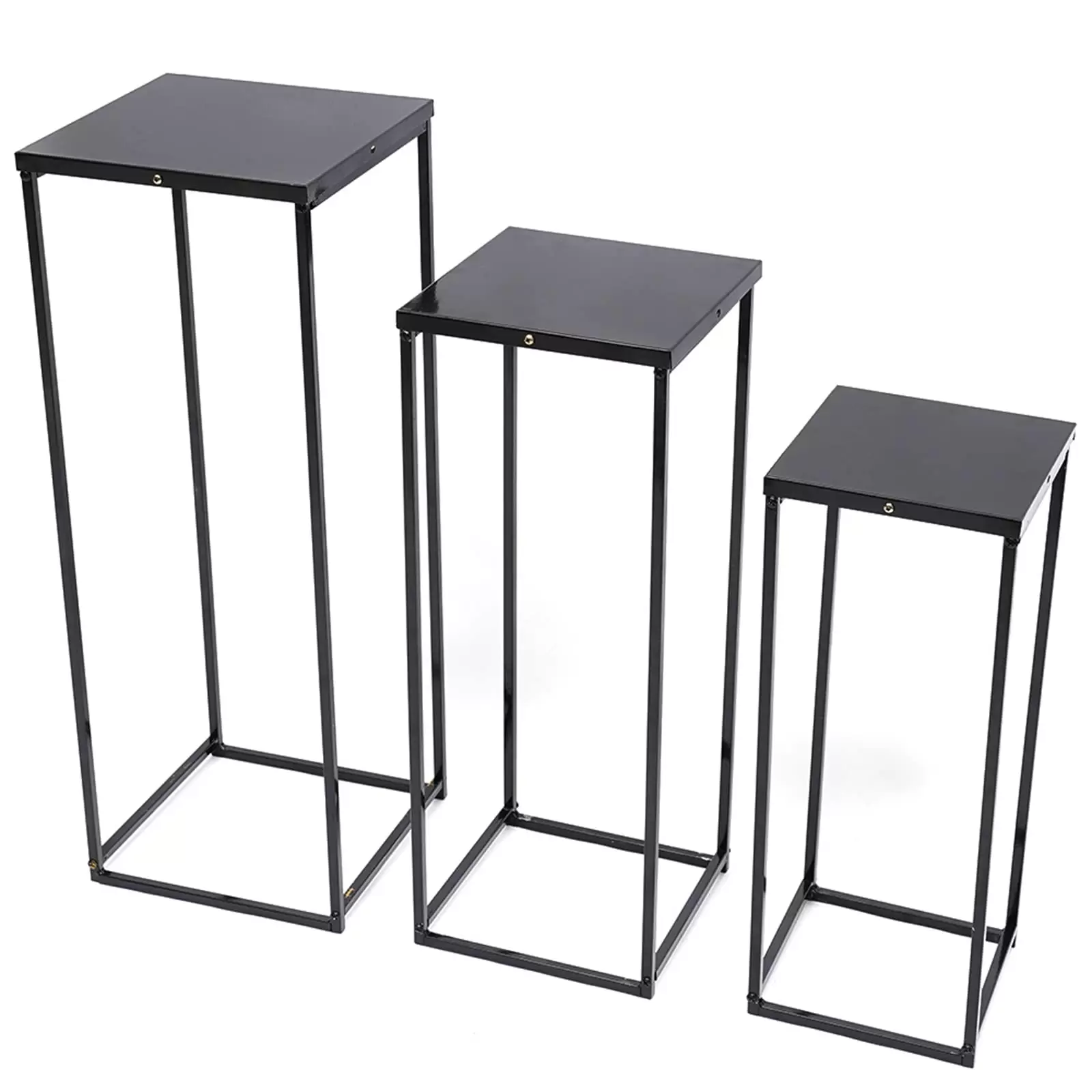3PCS Quadrat Pflanzenständer Abnehmbarer Metallständer Blumentopf Bonsai Balkon Regal Schwarz