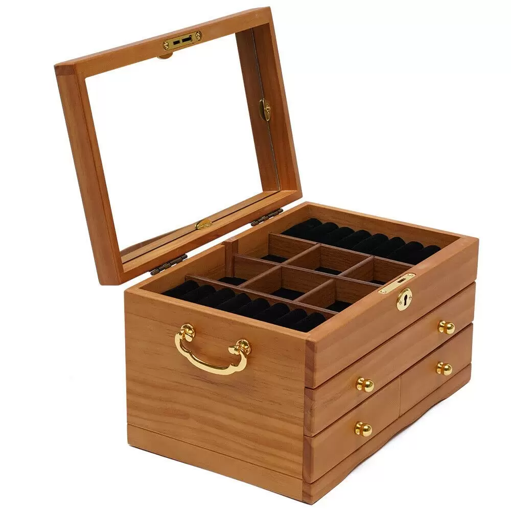 Schmuckkästchen aus Holz 3 Schichten Multifunktions Schmuck Aufbewahrungsbox