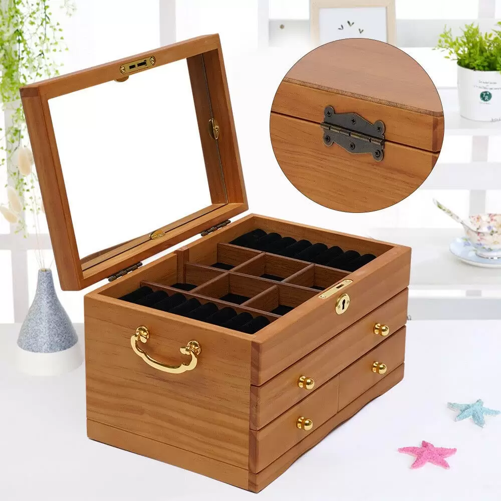 Schmuckkästchen aus Holz 3 Schichten Multifunktions Schmuck Aufbewahrungsbox