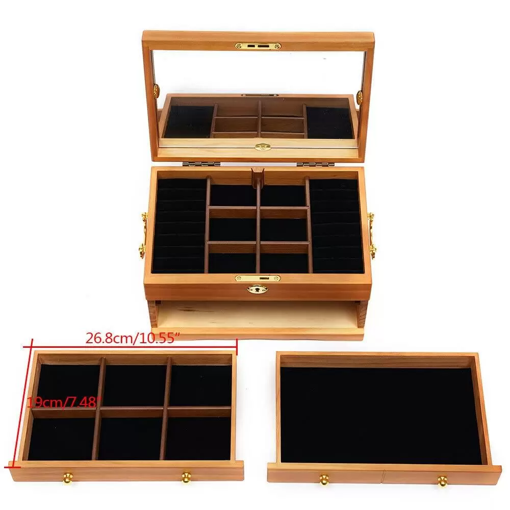 Schmuckkästchen aus Holz 3 Schichten Multifunktions Schmuck Aufbewahrungsbox
