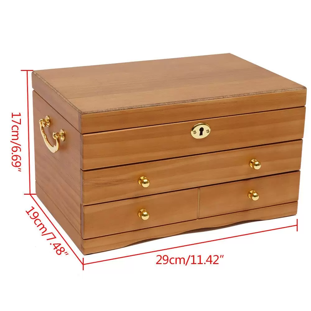 Schmuckkästchen aus Holz 3 Schichten Multifunktions Schmuck Aufbewahrungsbox
