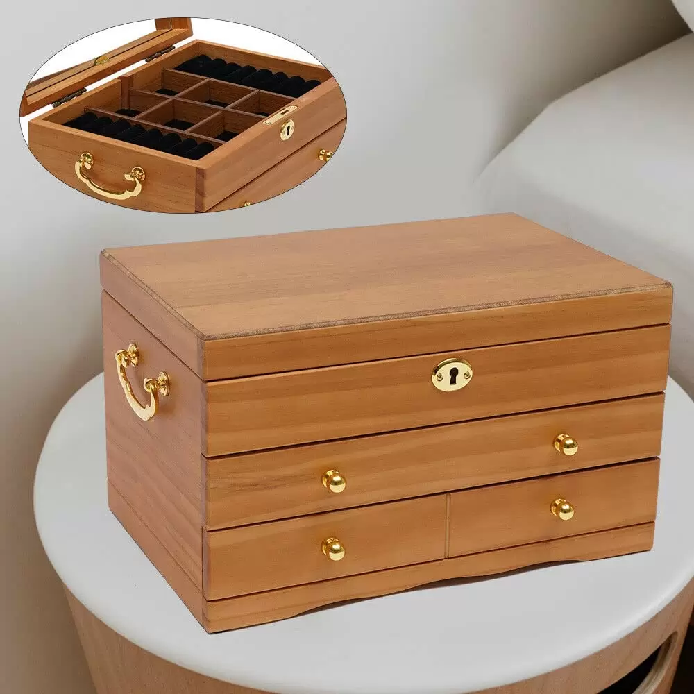 Schmuckkästchen aus Holz 3 Schichten Multifunktions Schmuck Aufbewahrungsbox