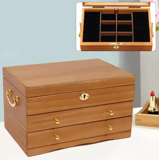 Schmuckkästchen aus Holz 3 Schichten Multifunktions Schmuck Aufbewahrungsbox