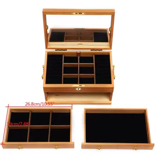 Schmuckkästchen aus Holz 3 Schichten Multifunktions Schmuck Aufbewahrungsbox