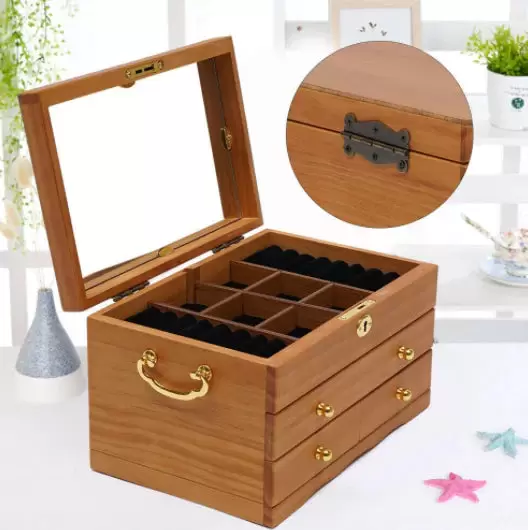Schmuckkästchen aus Holz 3 Schichten Multifunktions Schmuck Aufbewahrungsbox