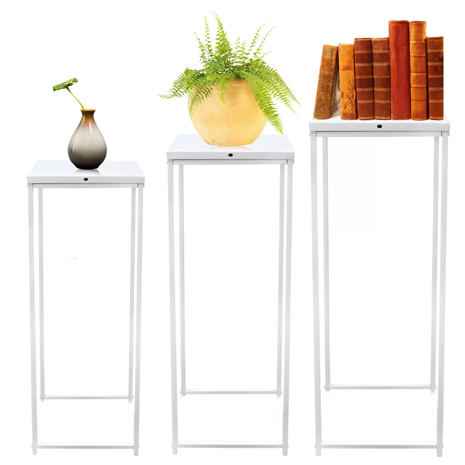 3PC Blumenständer Metallständer für Zimmerpflanzen Pflanzensäule Viereckig Dekosäul Weiß