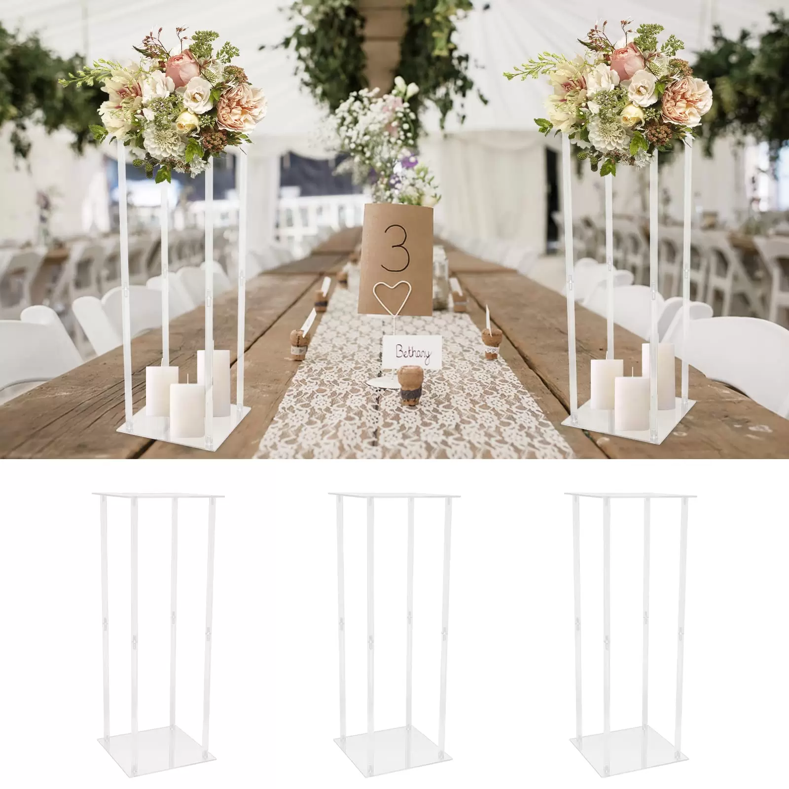 Acrylvasen Hochzeit Mittelstücke für Tische, Hochzeitsvase Säule, Klare Säulen Blumenständer