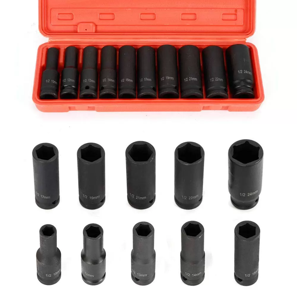 10 tlg Steckschlüssel Schlagschrauber Nuss Satz Kraft Nüsse Kraftnuss Set 1/2
